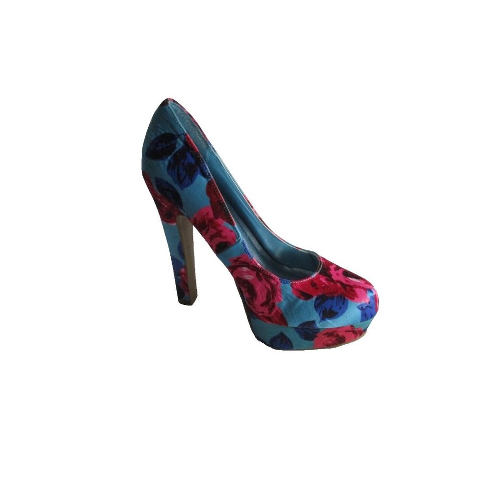 *JustFabulous Stiletto Pumps Vibrant Rose Design Fabric Platforms